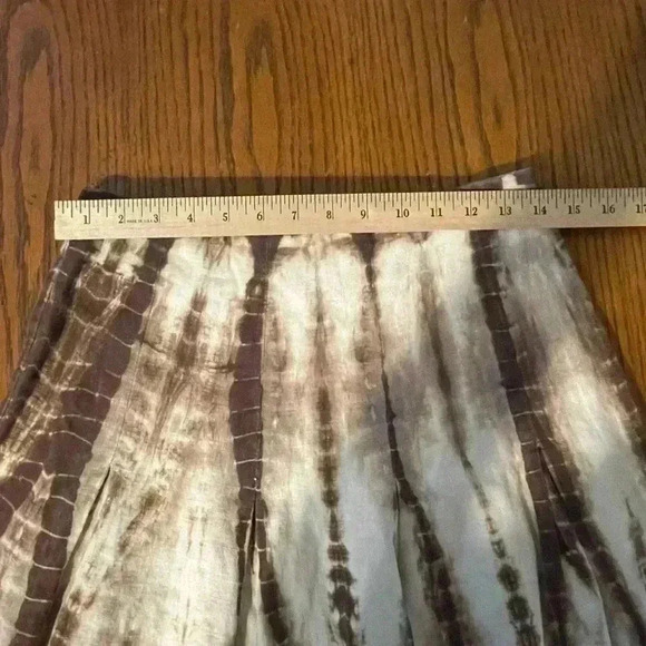 Michael Kors Womens 4 Brown Tie Dye 100% Linen Skirt Pleat Side Zip Knee Length - Picture 7 of 9